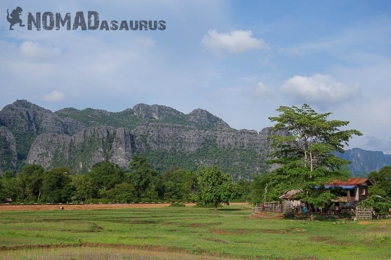 Barn Field Thakhek Loop Motorcycle Scooter Laos
