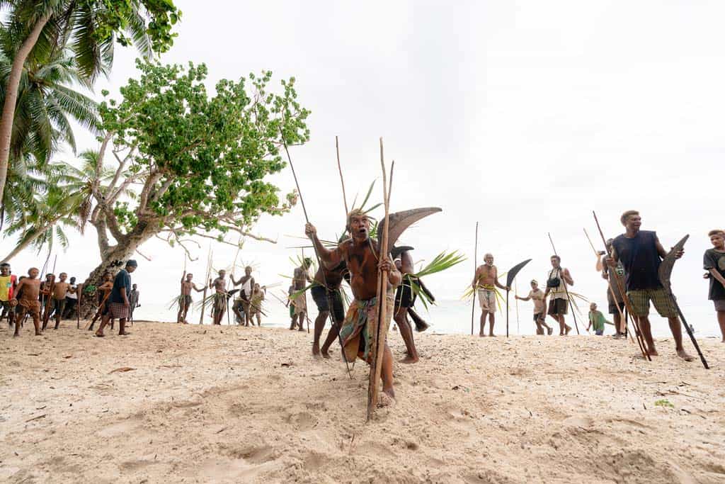 A Warrior Taunts The Crowd As The Second Spear Fight Gets Underway.