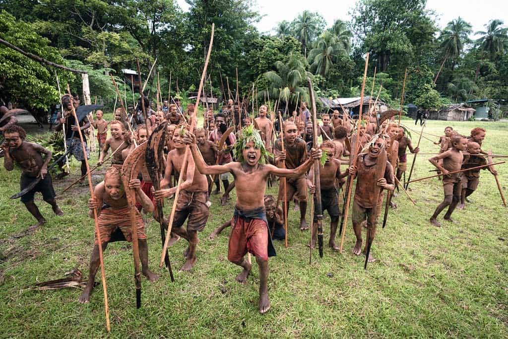 Painted Boys Fighting