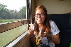 Lesh With Her Coffee And Fruit For Breakfast. Chumphon To Bangkok Train